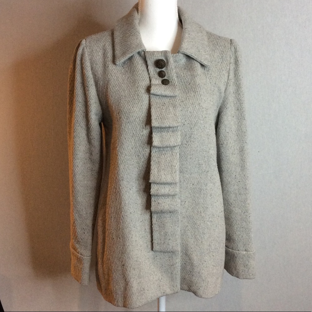 Wool feeling, grey coat with buttons. Good cond